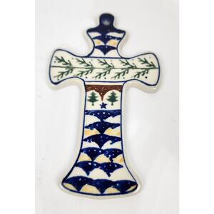 Polish Pottery Boleslawiec Cross Pine Tree Forest 8.75" x 5.5"